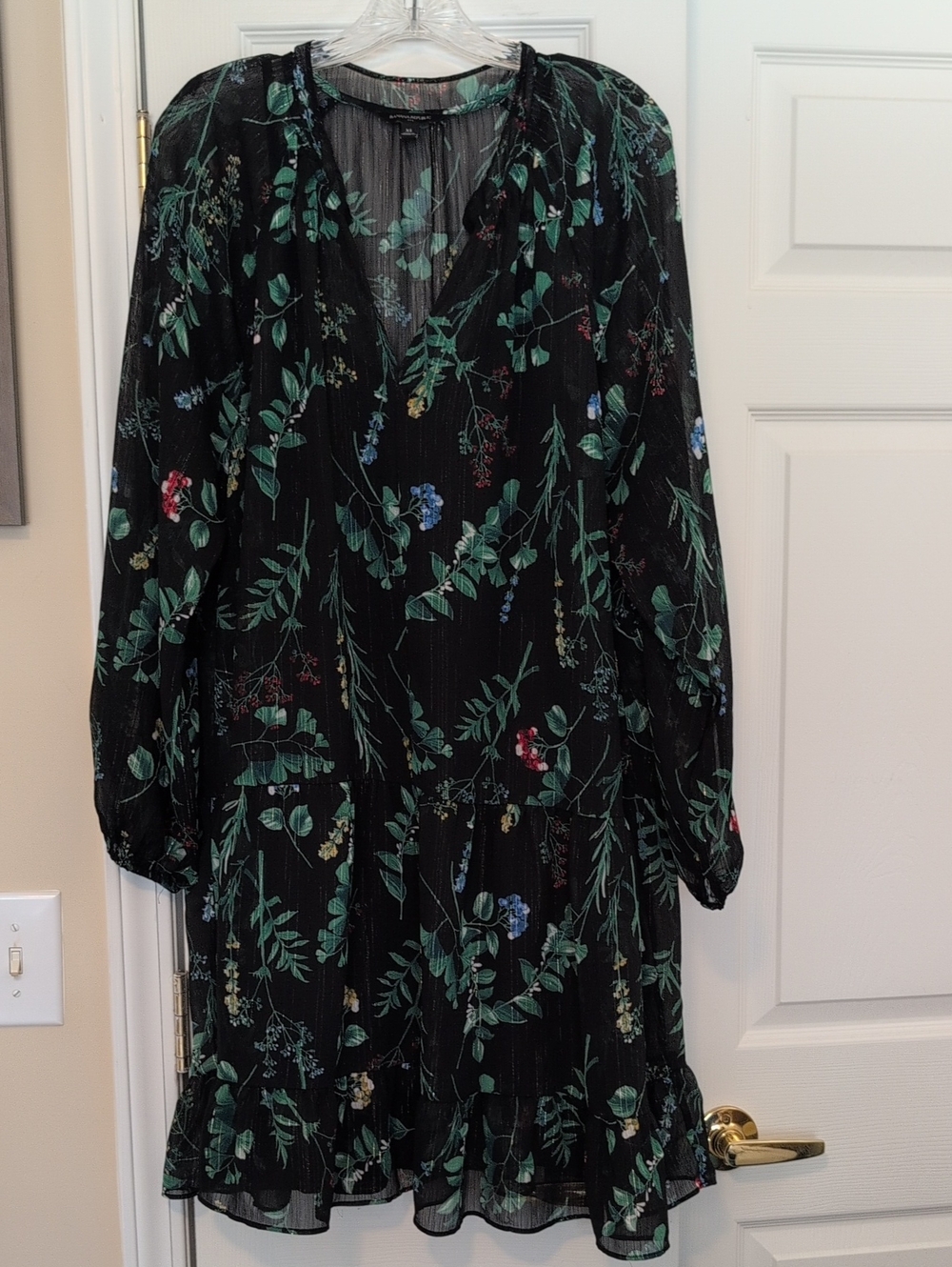 Banana Republic Black Floral Long-Sleeve Dress